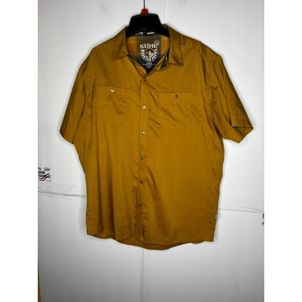 KUHL Mens Mustard Yellow Short Sleeve Button Up Shirt‎ Adventure Outdoor Size L